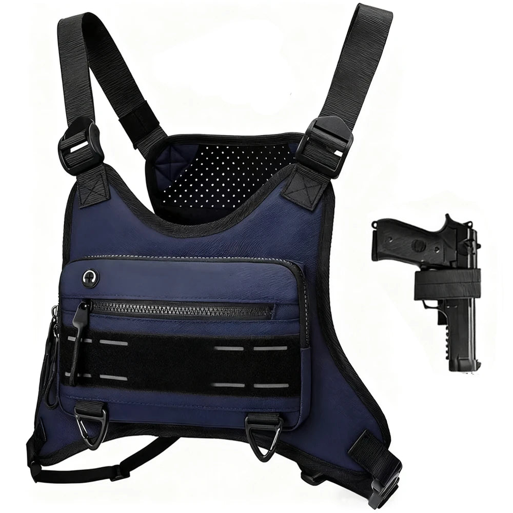 Sports Chest Bag with Pistol Gun Holster Lightweight Front Chest Pack Gun Storage Bag Running Vest Bag Outdoor EDC Tool Bag