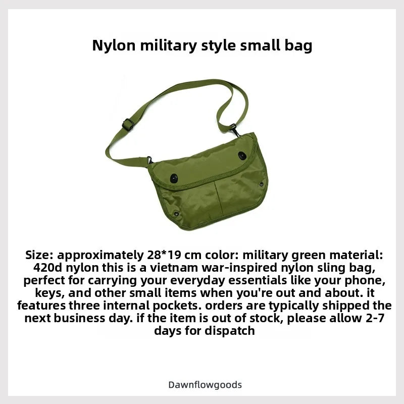 420D Nylon Tactical Crossbody Sling Bag Vintage Military Style Shoulder Bag with 3 Inner Pockets Phone Keys Daily Outdoor Travel