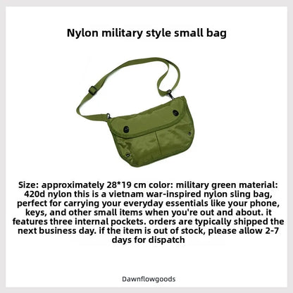 420D Nylon Tactical Crossbody Sling Bag Vintage Military Style Shoulder Bag with 3 Inner Pockets Phone Keys Daily Outdoor Travel