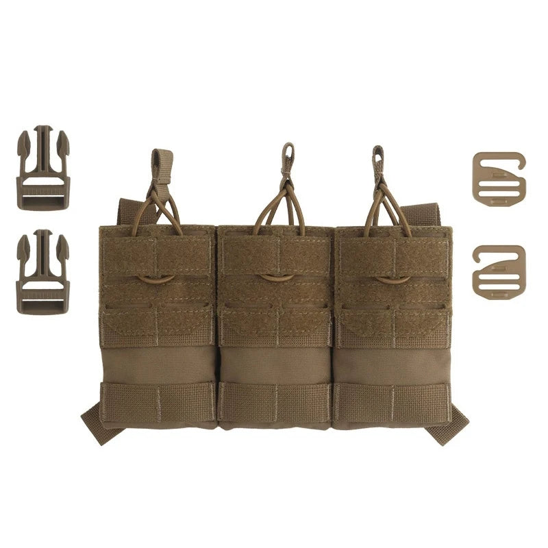 K Style Tactical Triple Magazine Pouch AR15 M4 5.56 Open-Top MAG3 Pouch for Hunting Airsoft Molle Vest Plate Carrier Front Panel