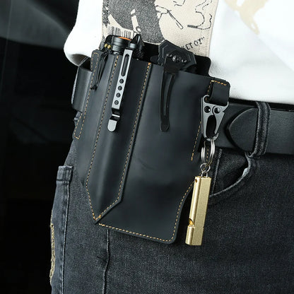 2026 New Leather Tool Pouch with Belt Loops for Men, Pocket Organizer with Multitool Pouch Flashlight Holster EDC Belt Pouch
