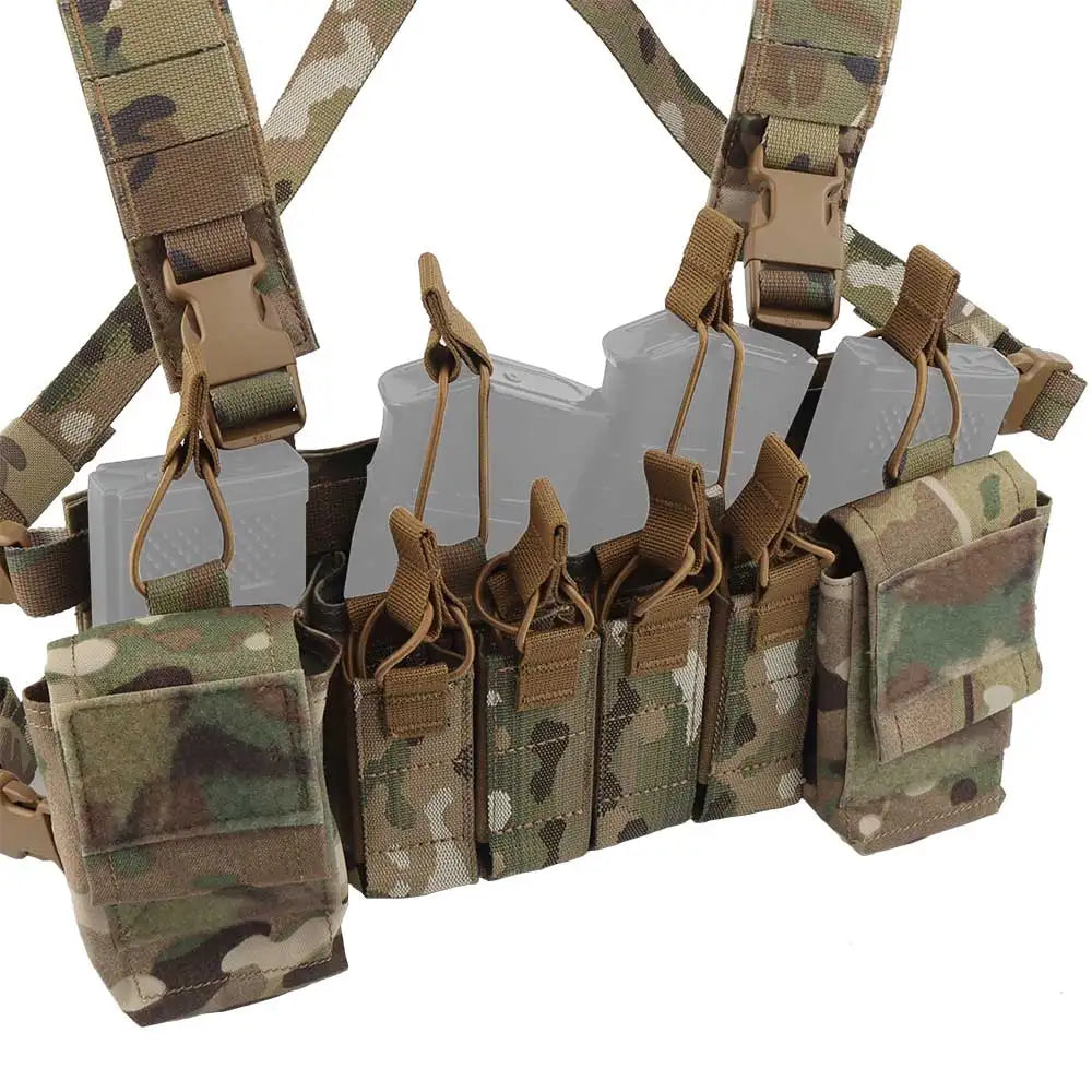 D3CRX Tactical Vest Chest Rig Multi-function Modular Airsoft Wargame Patrol Hunting Gear with 9mm 5.56 Quadruple Magazine Pouch