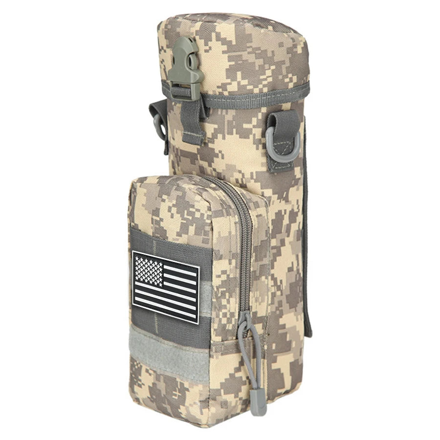 Single shoulder crossbody sports water bottle bag with a detachable cylindrical buckle design and front auxiliary pocket