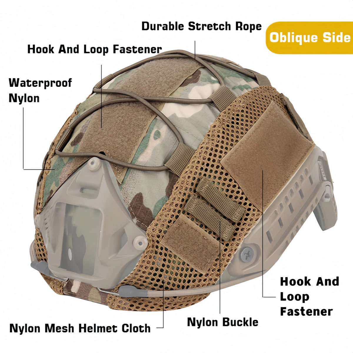 FAST Helmet Cover Multi-Cam Tactical Helmet Mesh with Elastic Cord for Fast MH PJ BJ Helmets Airsoft Paintball Hunting Shooting