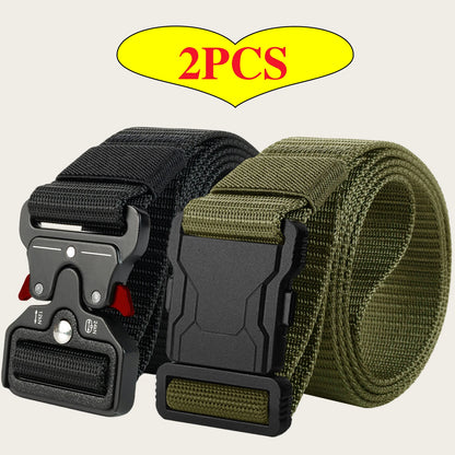 2‑Pack Tactical Nylon Belts, Quick Release Buckle Men's Outdoor Waist Belt, Versatile Casual Work Canvas Trouser Belt