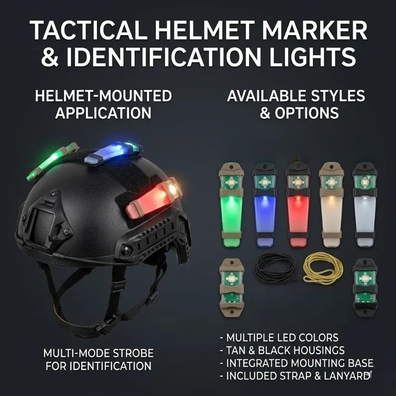 Tactical FMA Helmet with Safety Flashing IR Strobe Light, Waterproof for Outdoor Survival, Hiking Identification Lamp