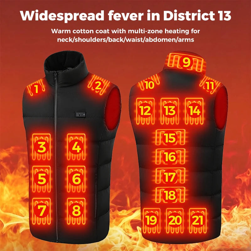 Heated Vest 21 Heating Areas Carbon Fiber Fast Heating 3 Levels Temperature Control Windproof Outdoor Riding Skiing Winter Coat