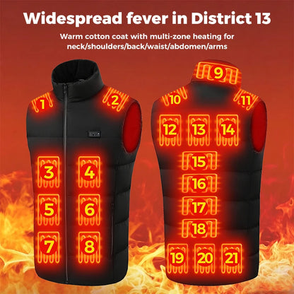Heated Vest 21 Heating Areas Carbon Fiber Fast Heating 3 Levels Temperature Control Windproof Outdoor Riding Skiing Winter Coat