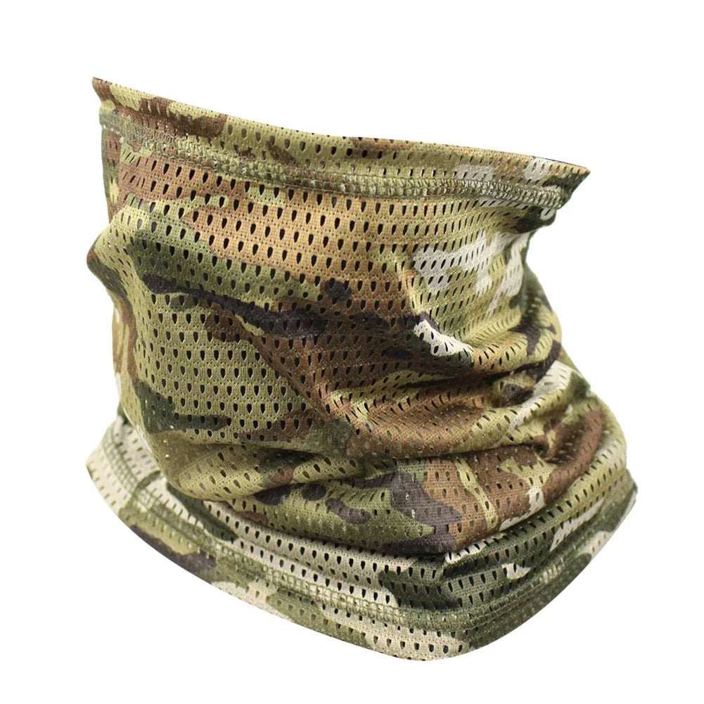 Large Mesh Windproof Neckerchief Camo Mask Neck Gaiter Cover Face Bandana Sun Cool Breathable Cycling Hiking Camping Tube Scarf