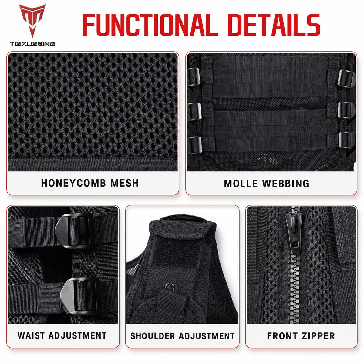 Tactical MOLLE Vest 1000D Breathable Adjustable Multi Pocket Gear Carrier for Cycling Airsoft Hunting Outdoor Training