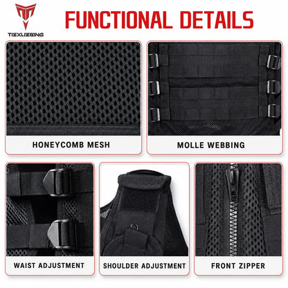 Tactical MOLLE Vest 1000D Breathable Adjustable Multi Pocket Gear Carrier for Cycling Airsoft Hunting Outdoor Training