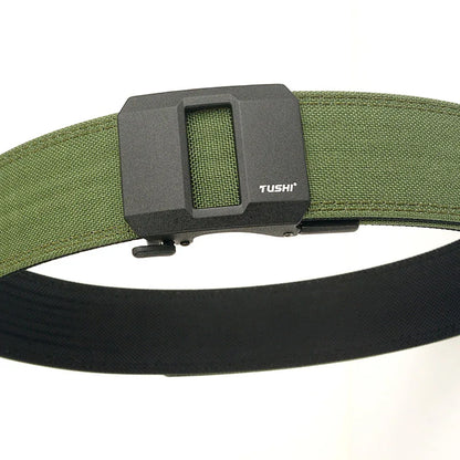 TUSHI Brand 4.3CM Wide Double-layer Reinforced Automatic Buckle Training Quick Hanging Pistol Belt Mens Nylon Outdoor Leisure