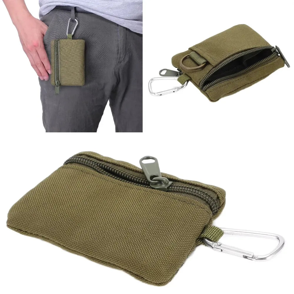 1 PC Portable Outdoor Molle Pouch Outdoor Molle Pouch Wallet Mini Portable Key Card Case Pouch Bag Purse with Carabiner