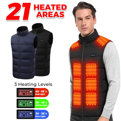 Heated Vest 21 Heating Areas Carbon Fiber Fast Heating 3 Levels Temperature Control Windproof Outdoor Riding Skiing Winter Coat