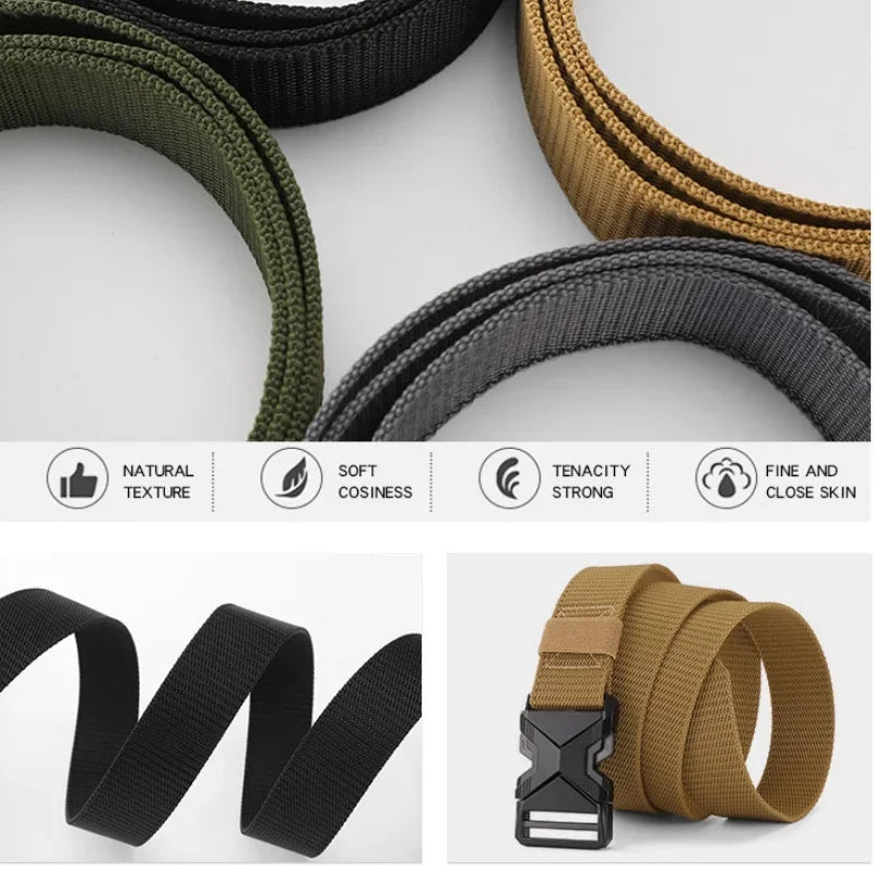 New 1pc The New Men's 125cm Buckle Belt Nylon Braided Lightweight Breathable Daily Commuter Men's Belt