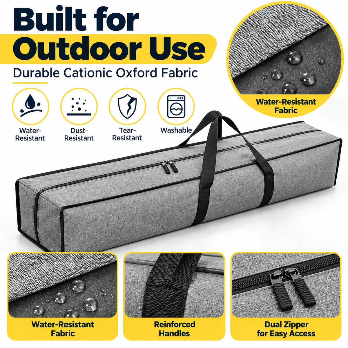 Cationic Oxford Fabric Outdoor Gear Storage Bag Large Rectangular Camping Equipment Carry Bag Dual Zipper Water-Resistant