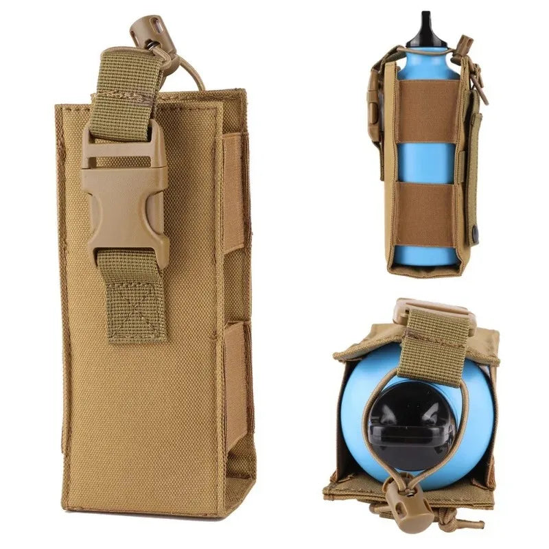 1Pc Tactical Water Bottle Bag Molle Nylon Kettle Pouch Waist Pouch for Outdoor Hunting Hiking Cycling Khaki Green Black
