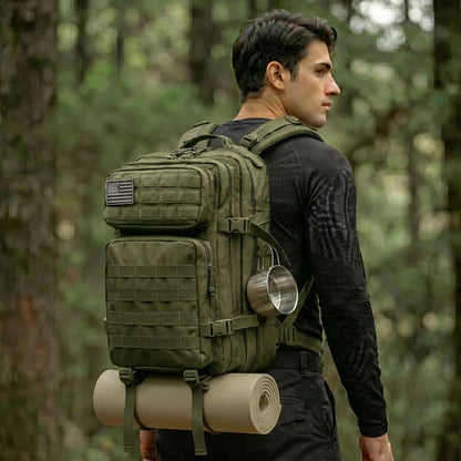 45L Tactical Travel Backpack Molle Storage Bag Large Capacity Multi Pocket Wear Resistant Camping Hiking Trekking Rucksack Durable Outdoor Mountain Climbing Daypack For Men Women Travellers Bushcraft Wilderness Trip Daily Commute Luggage Bag