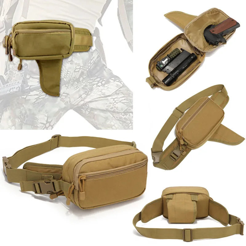 Tactical Waist Bag With Concealed Hand Gun Holsters for Glock 17 19 43 1911 Pistols, EDC Portable Utility Belt Pouch for Hunting