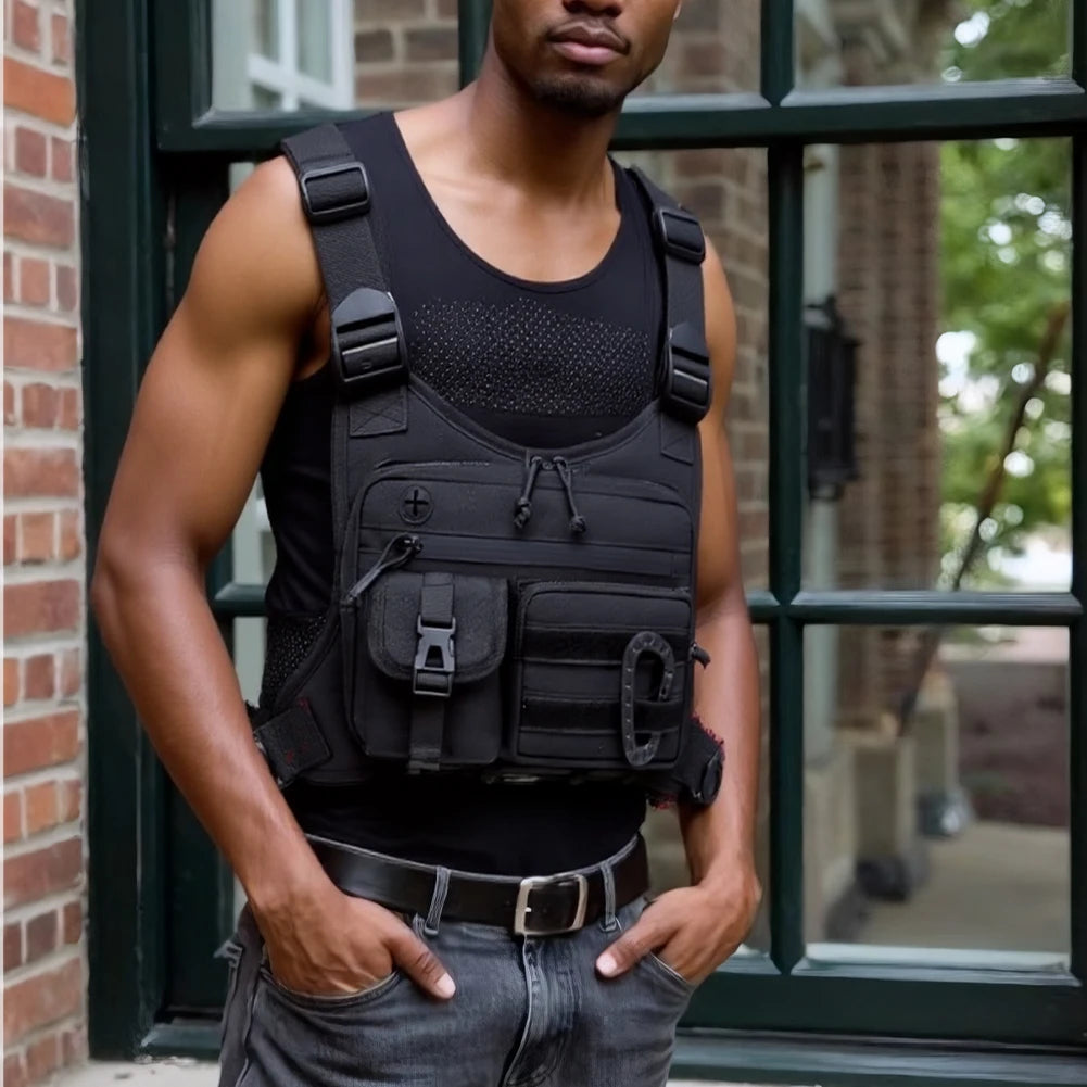 Outdoor Trendy Functional Backpack Large Capacity Multifunctional Vest Chest Bag Multi Pocket Nylon Hunt Vest Bag Work Backpack