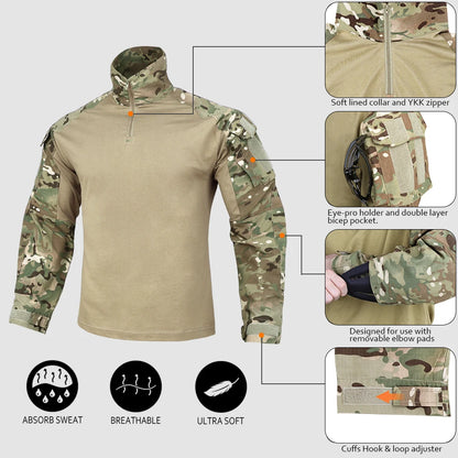 KRYDEX Combat G3 Shirt Tactical Hunting Outdoor Clothes Shirt with Elbow Pads Tiger Stripes Camo Ranger Green Gen3 Shirt