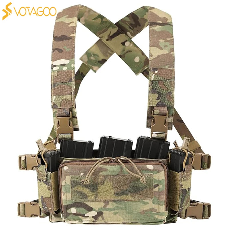 VOTAGOO Tactical Chest Rig with Triple 5.56/7.62 Mag Pouch X-Harness Adjustable Detachable for Shooting Hunting