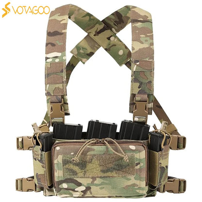 VOTAGOO Tactical Chest Rig with Triple 5.56/7.62 Mag Pouch X-Harness Adjustable Detachable for Shooting Hunting