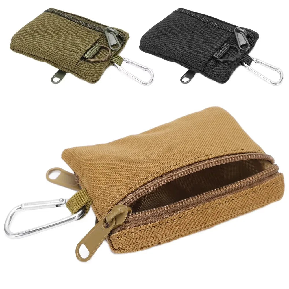 1 PC Portable Outdoor Molle Pouch Outdoor Molle Pouch Wallet Mini Portable Key Card Case Pouch Bag Purse with Carabiner