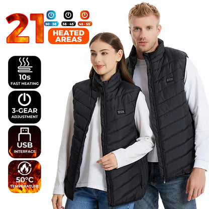 21 Heated Vest Zones Electric Heated Jackets Oversized USB Electric Jacket Men Women Winter Warm Coat For Hiking Outdoor Camping