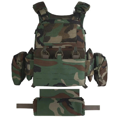 Tactical Vest Ferro Style Plate Carrier V5 FCPC Tiger Stripes with Side Pockets, Triple Magazine Pouch, Roll 1 IFAK Trauma Pouch