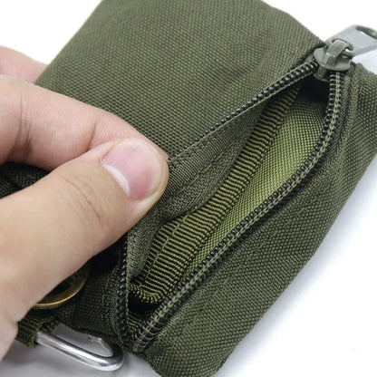 Mini Tactical Pouch EDC Organizer Bag 600D Nylon Coin Purse Key Card Holder with Carabiner for Camping Hiking Outdoor Daily Use