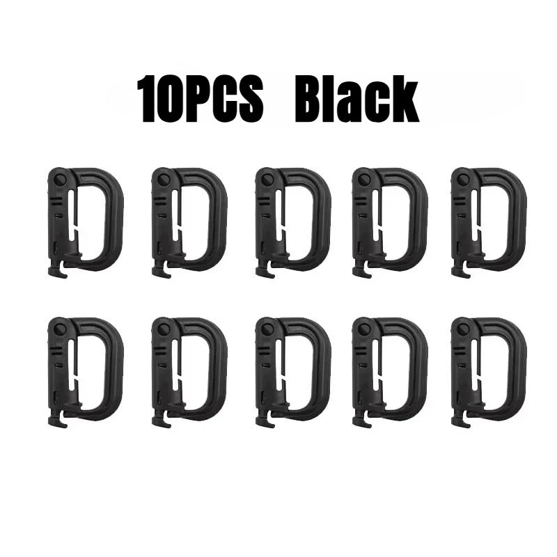 10PCS Plastic Shackle Carabiner D-Ring Clip Molle Webbing Backpack Buckle Snap Lock for Outdoor Hiking Camping Multi Gear