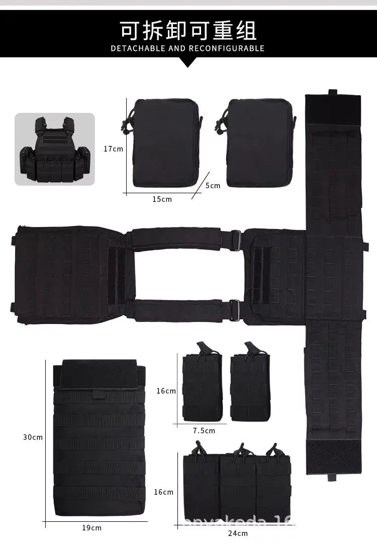 YAKEDA 1000D Nylon Tactical Vest Outdoor Hunting Protective Adjustable Multifunction Molle Vest for Airsoft Combat Equipment