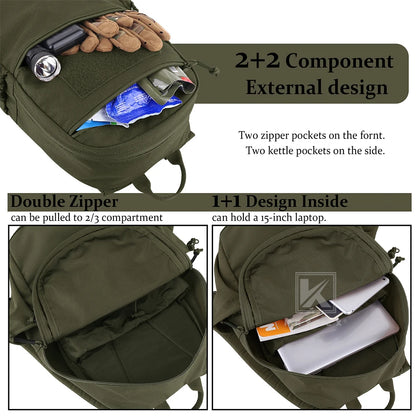 KRYDEX Tactical 14L Daypack Outdoor EDC Backpack Travel Range Pack Hiking Sport Hunting Lightweight Waterproof Backpack Bag