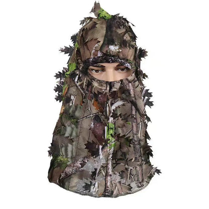 Outdoor Camouflage Headgear, 3D Leaf Camouflage Full Face Hood