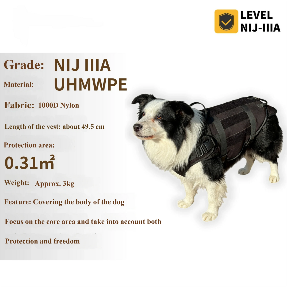 Level IIIA Soft PE Dog Plate Carrier Vest Multi-functional Adjustable Tactical Pet Vest for Dog Training Outdoor Protective Gear