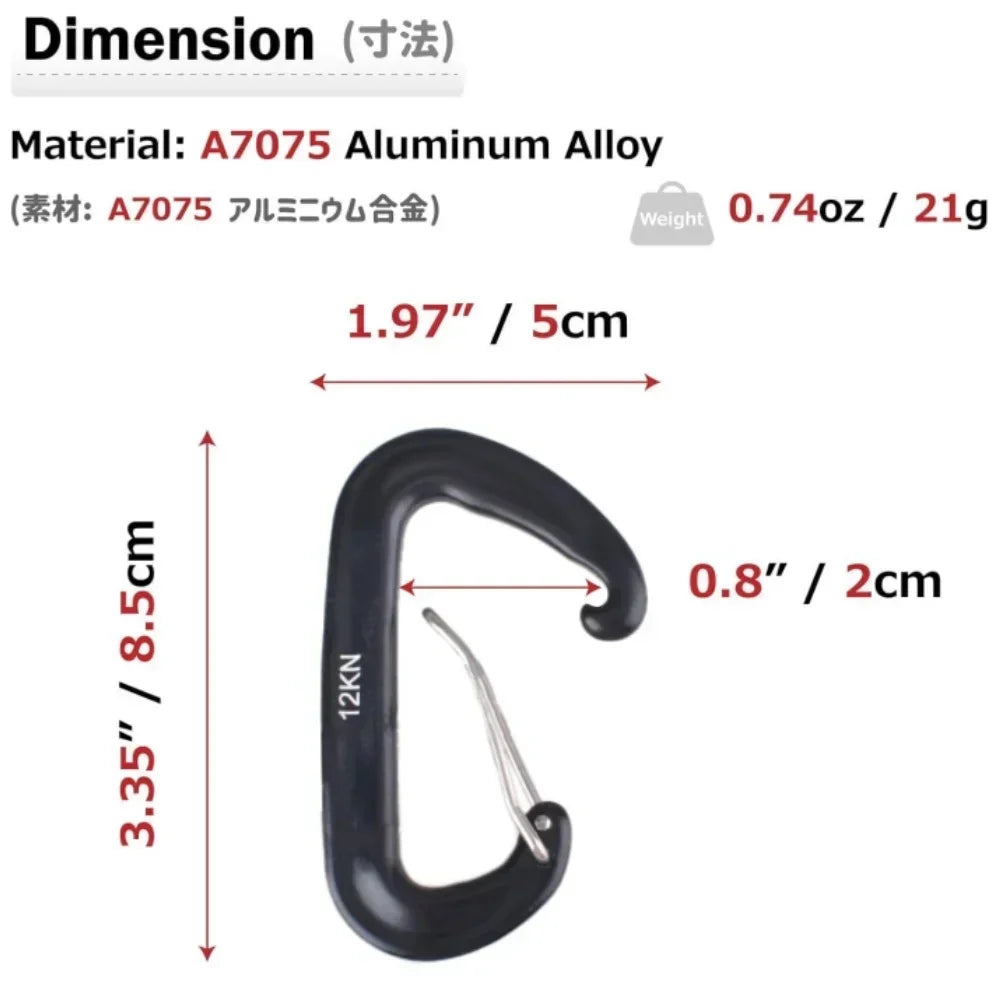 4PCS 12kN Carabiners Set D-type Heavy Duty Buckle Hook Outdoor Aluminum Clips For Hammock Camping And Hiking