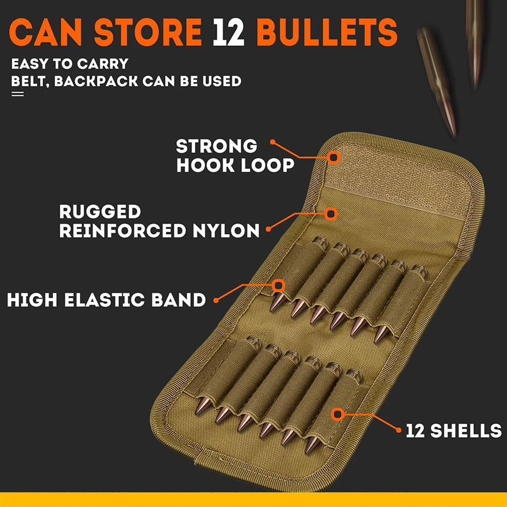 12/14 Rounds Tactical Rifle Ammo Pouch Buttstock Shell Holder Cartridge Carrier Utility Bullet Bandolier Carrier for .223/.30Cal