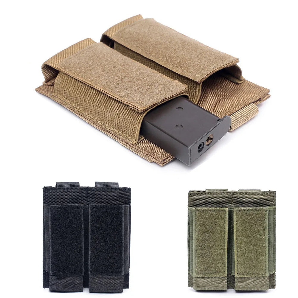 Molle Double 9MM Magazine Pouch Hunting Flashlight Holder EDC Waist Bag Airsoft Mag Holster Storage Bags