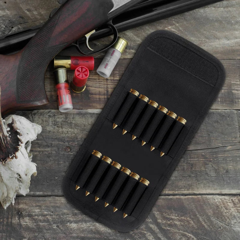 Tactical 12 Round Rifle Ammo Pouch Elastic Cartridge Carrier with MOLLE Webbing for Hunting Shooting and Outdoor Use