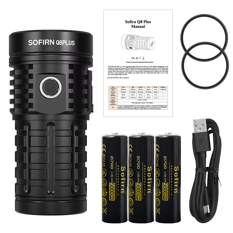 Sofirn Q8 Plus Super Powerful LED Flashlight 16000lm USB C Rechargeable 21700 Anduril 2.0 Torch XHP50B Reverse Charging