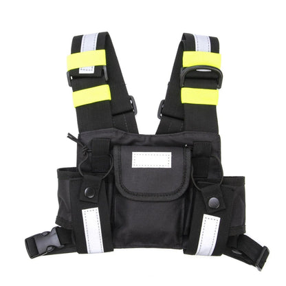 Yellow Reflective Tactical Harness Front Pack Vest Chest Bag Pouch For Walkie Talkie Radio