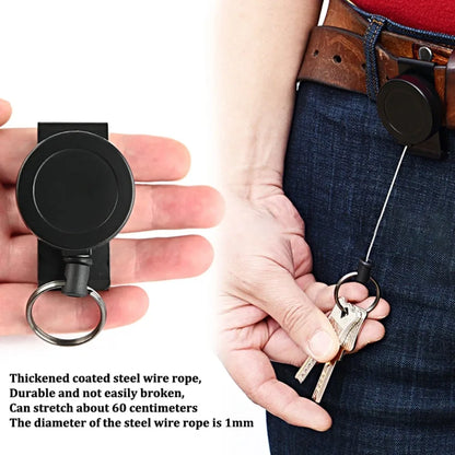 1PC Outdoor Climbing-Style ID Lanyard with Snap Hook, 360° Rotating Design, Black Steel Cable Retractable Lanyard