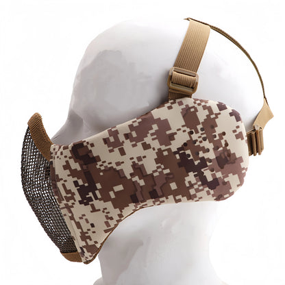 Hunting Foldable Mesh Mask With Ear Protection Airsoft Half Face Paintball Shooting Tactical CS Wargame Face Protective Mask