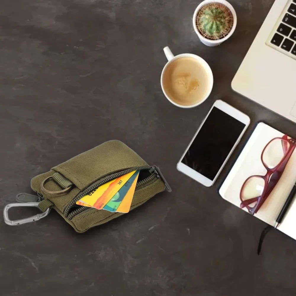 1 PC Portable Outdoor Molle Pouch Outdoor Molle Pouch Wallet Mini Portable Key Card Case Pouch Bag Purse with Carabiner