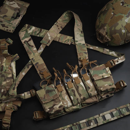Tactical Vest Chest Rig D3CRX with 9mm 5.56 Modular Multi-function Quadruple Magazine Pouch Lightweight Gear