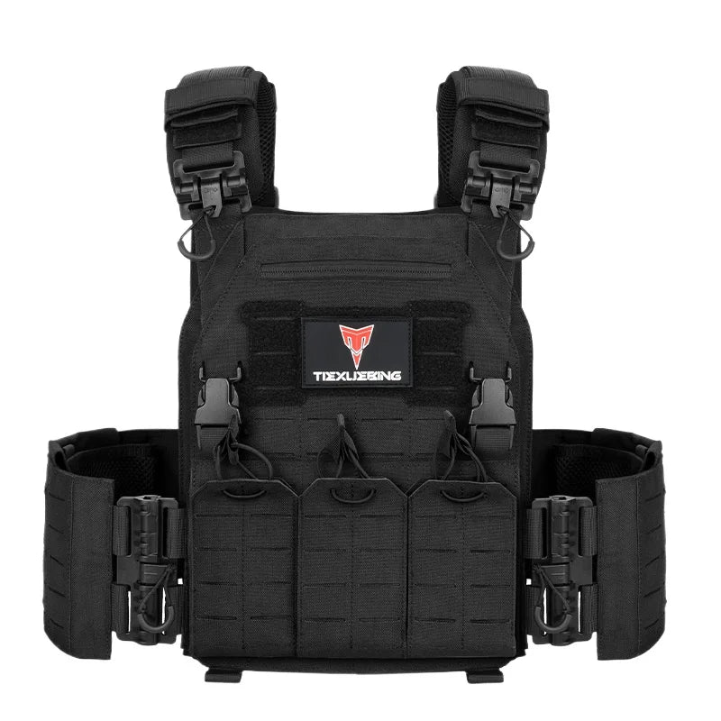 TIEXUEBING Laser Cut Tactical Carrier Vest Quick Release Adjustable Outdoor Hunting Airsoft CS Combat Vest with Triple Pouch