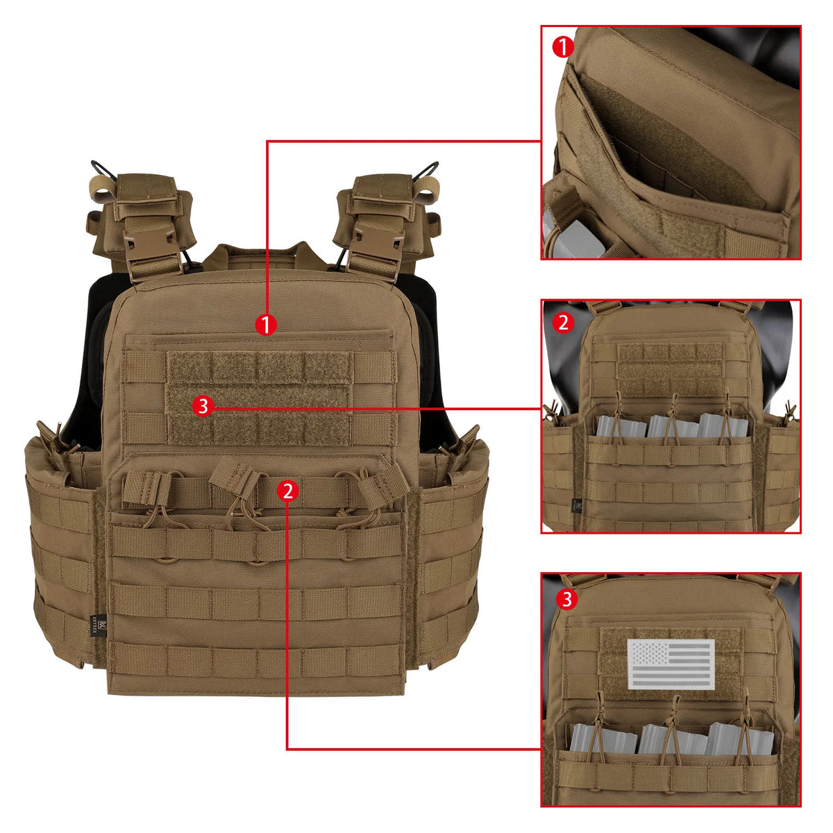 KRYDEX Tactical MOLLE CPC Plate Carrier Vest With Radio Side Pouch Mag Pouch Heavy Duty Body Armor Combat Airsoft Men Vest