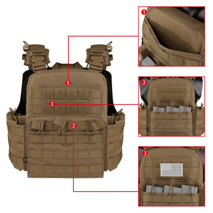 KRYDEX Tactical MOLLE CPC Plate Carrier Vest With Radio Side Pouch Mag Pouch Heavy Duty Body Armor Combat Airsoft Men Vest