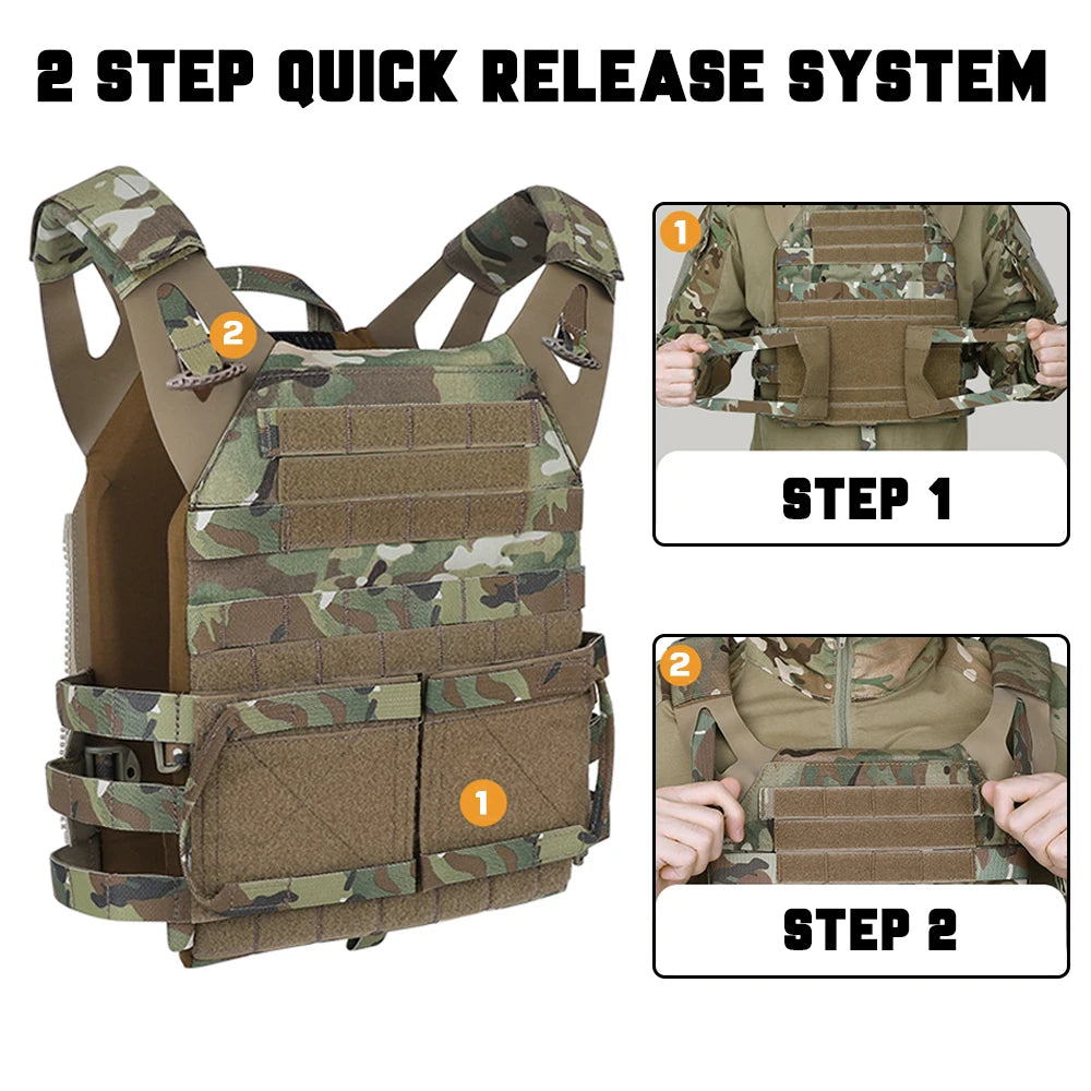 KRYDEX Tactical MOLLE Vest 500D Nylon JPC 2 Jumper Plate Carrier with Front Flap Panel Hunting Paintball Plate Carrier